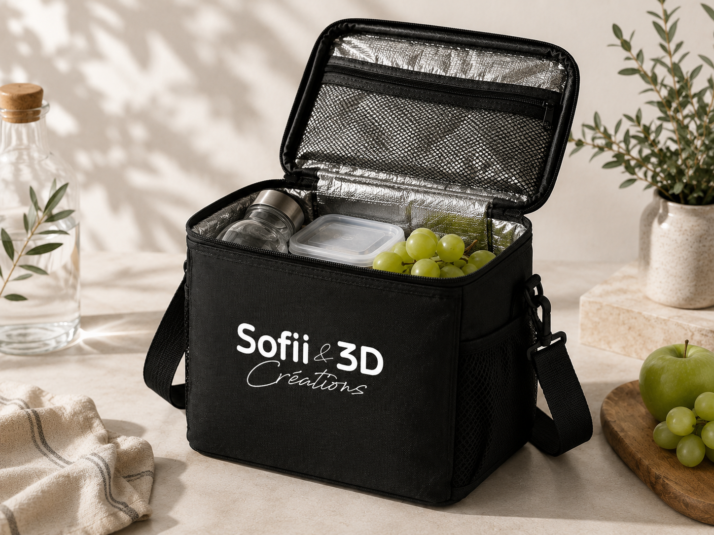 Sac isotherme noir ouvert personnalisé Sofii & 3D Créations